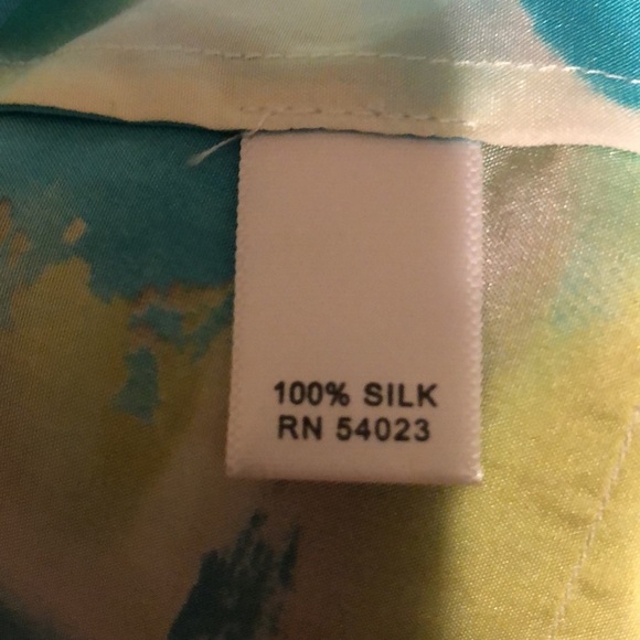 NWOT Banana Republic Silk Charmeuse tank top Medium. Turquoise watercolor print - Picture 4 of 5